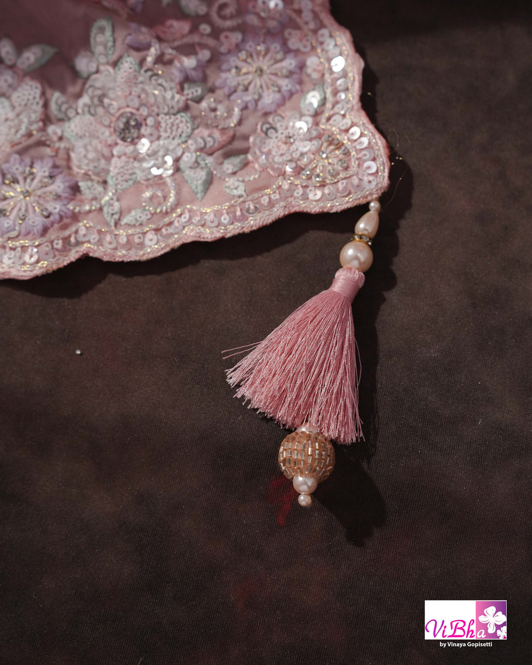 Dusty Rose Designer Saree with Scalloped Floral Embellished Border