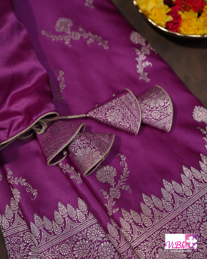 Dark Lilac all over silver zari saree
