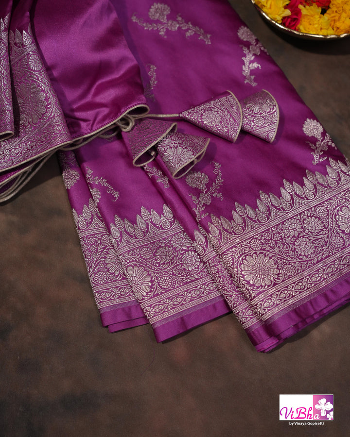 Dark Lilac all over silver zari saree
