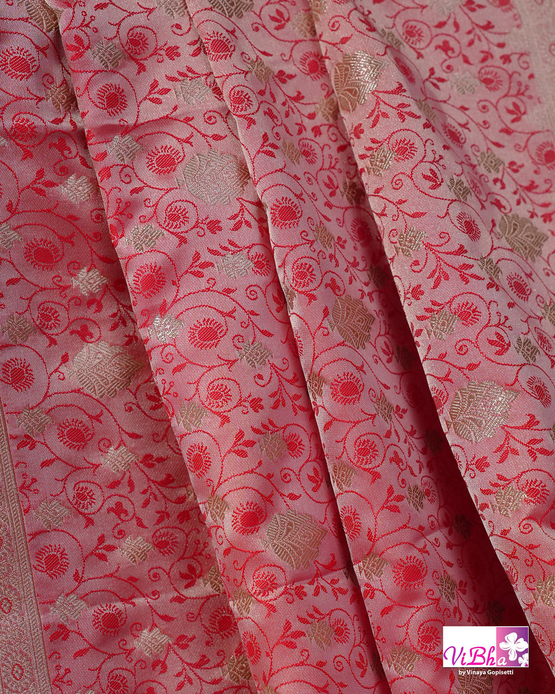 Pink and silver dual tone Jangla  saree