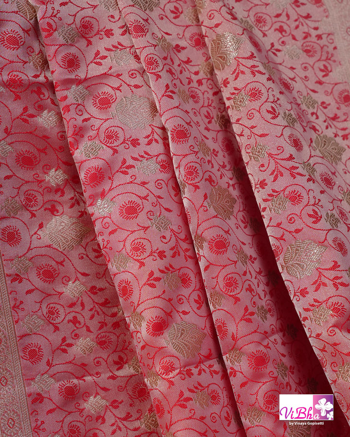 Pink and silver dual tone Jangla  saree