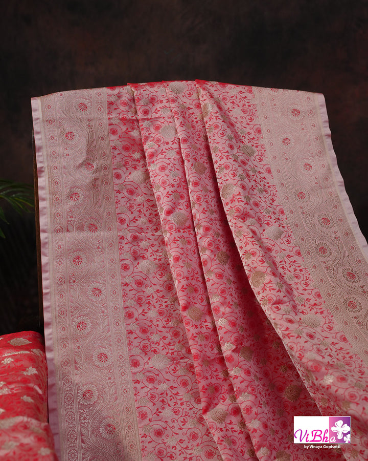 Pink and silver dual tone Jangla  saree
