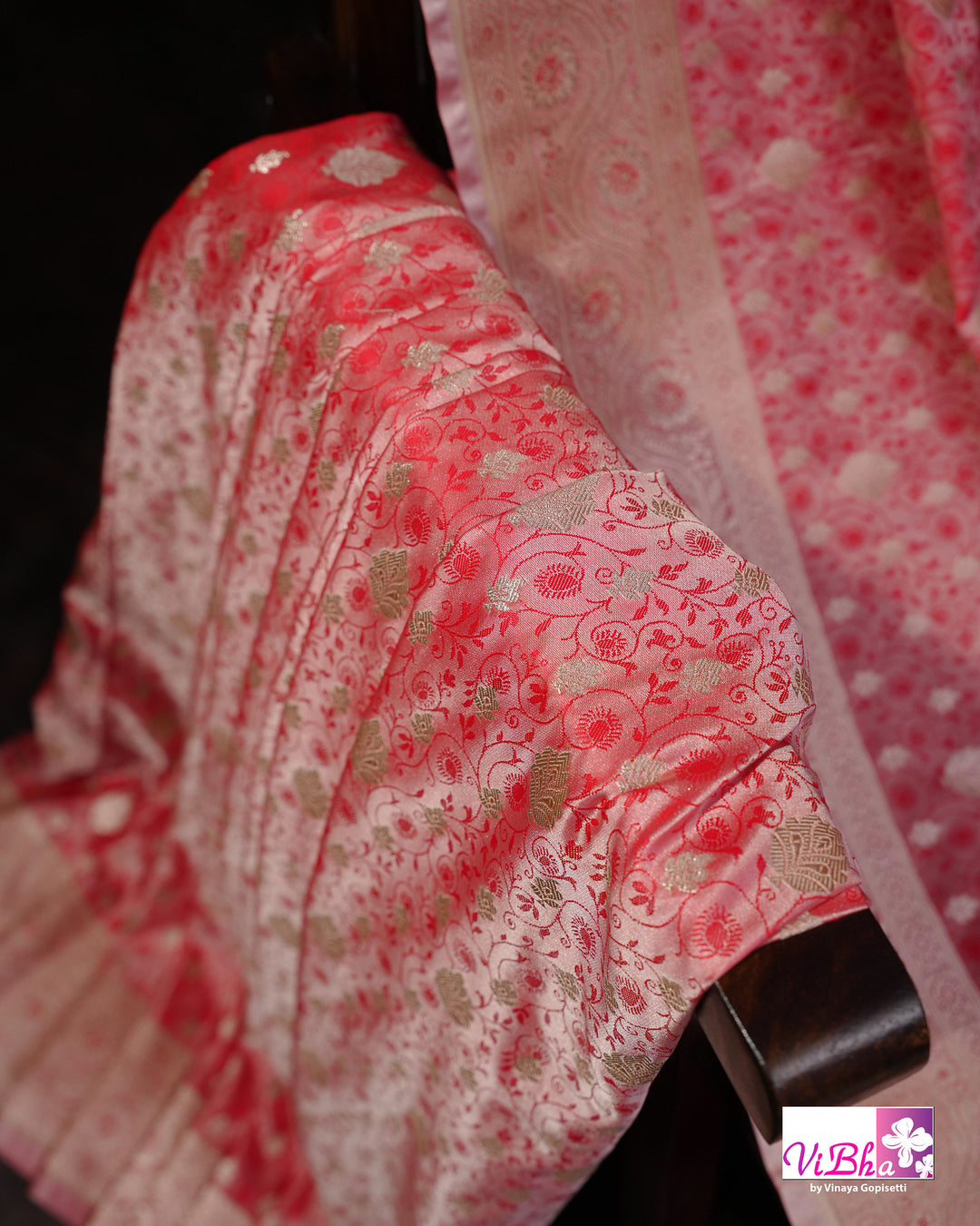 Pink and silver dual tone Jangla  saree