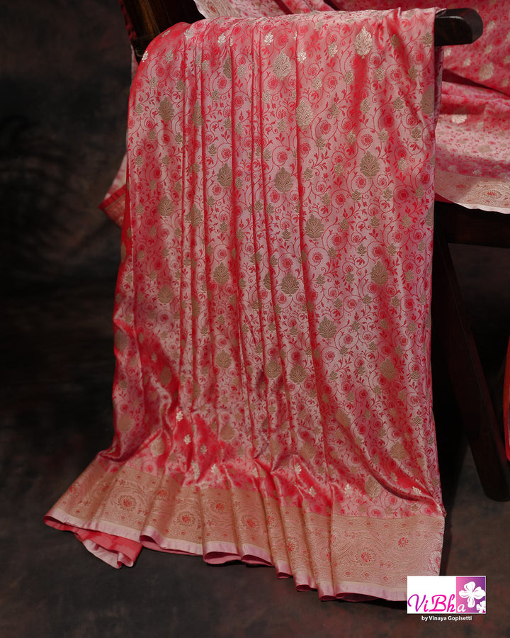 Pink and silver dual tone Jangla  saree