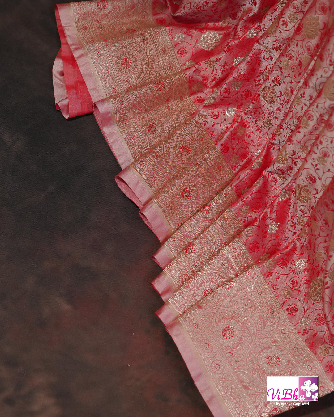Pink and silver dual tone Jangla  saree