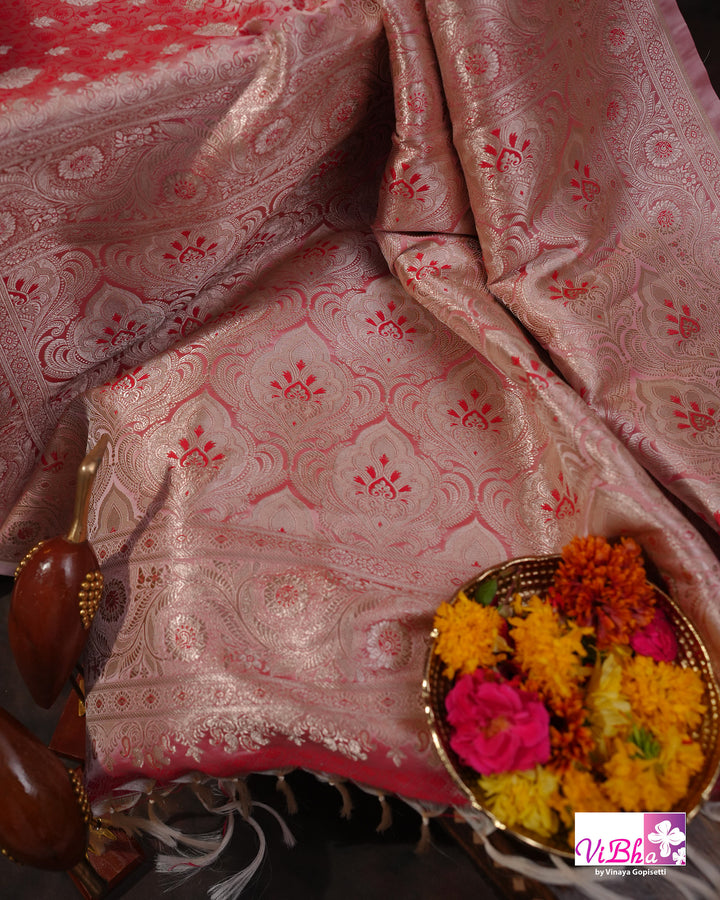 Pink and silver dual tone Jangla  saree