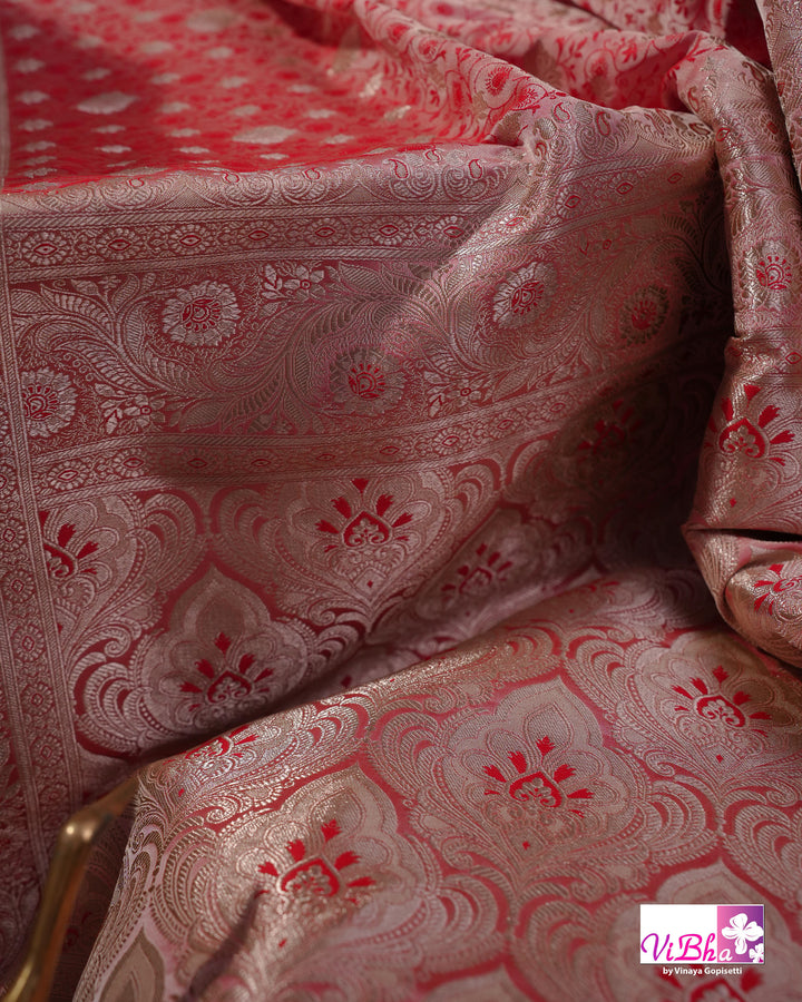 Pink and silver dual tone Jangla  saree