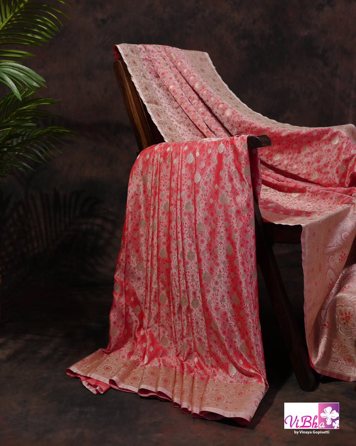 Pink and silver dual tone Jangla  saree