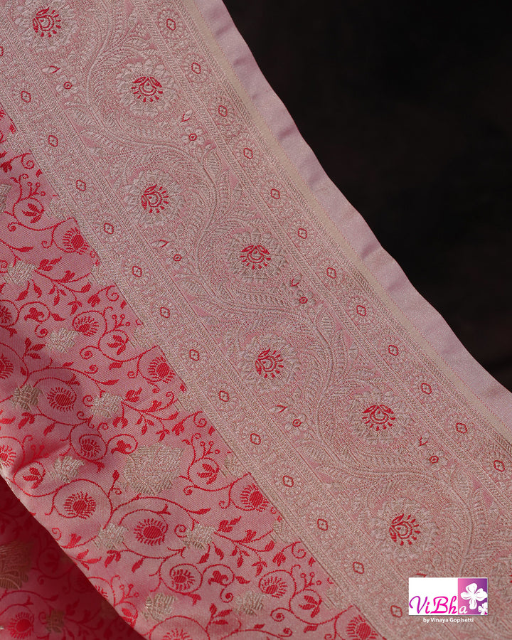Pink and silver dual tone Jangla  saree