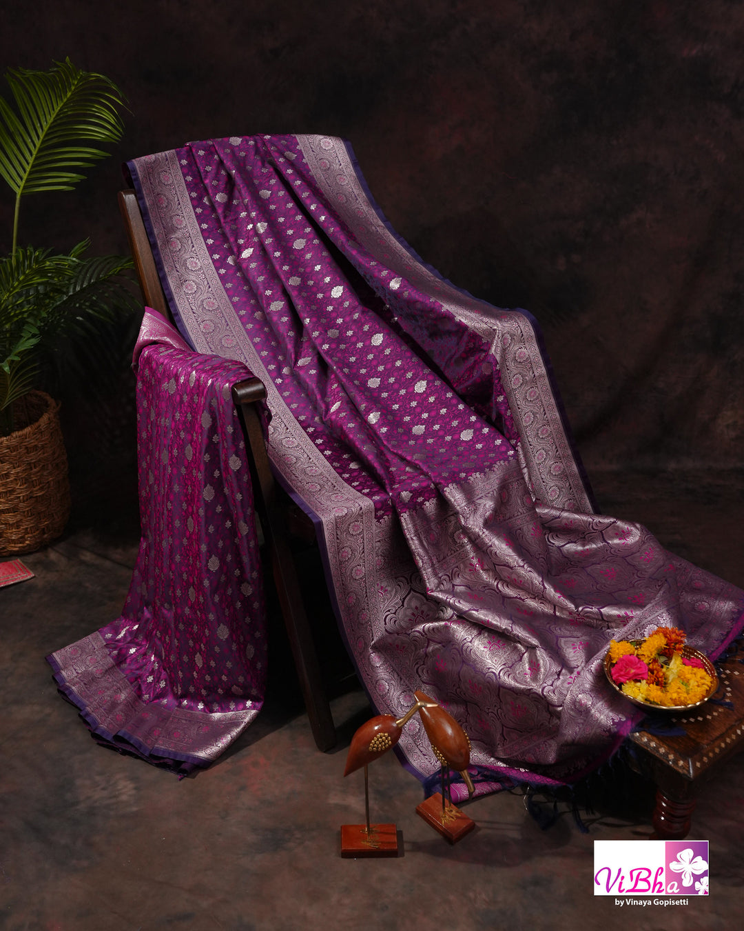 Dual tone purple Jangla Banarasi silk saree