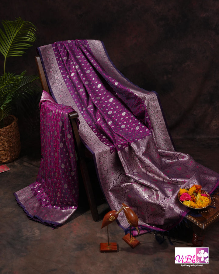 Dual tone purple Jangla Banarasi silk saree