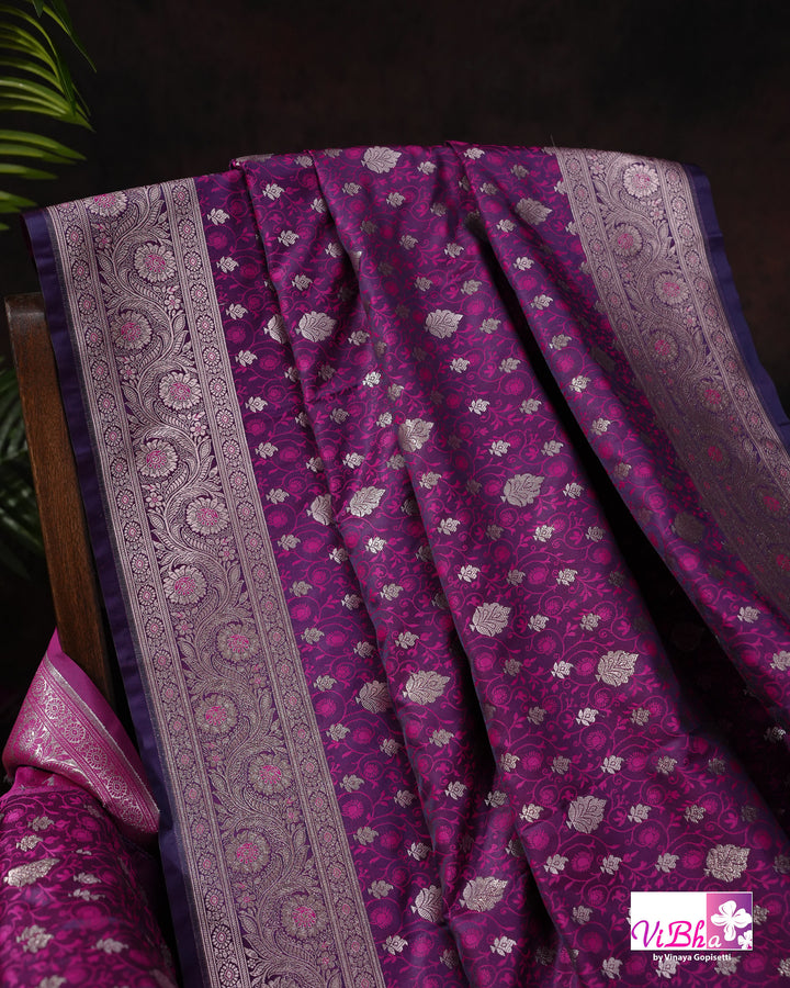 Dual tone purple Jangla Banarasi silk saree