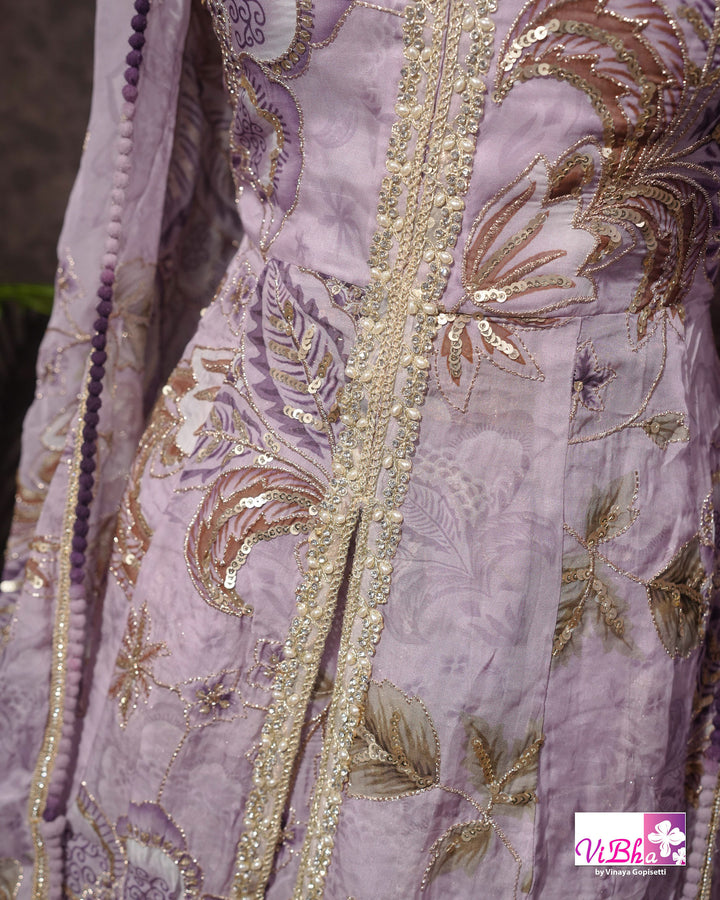 Lavender Embroidered Sharara Set