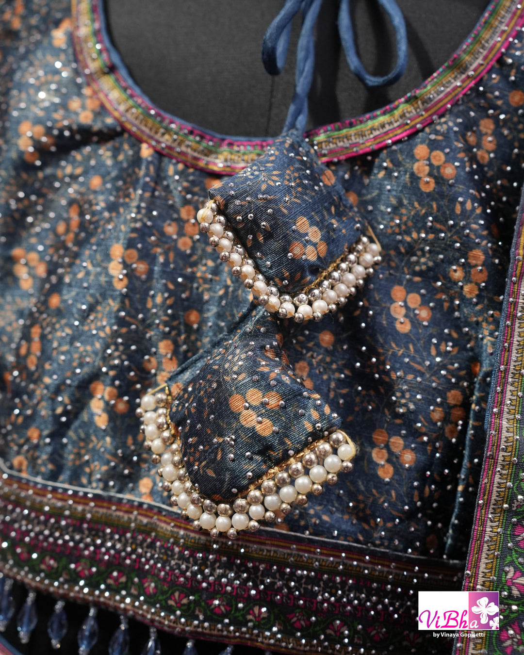Navy Blue, Rani Pink &amp; Teal Multicolor Mehendi Lehenga Set