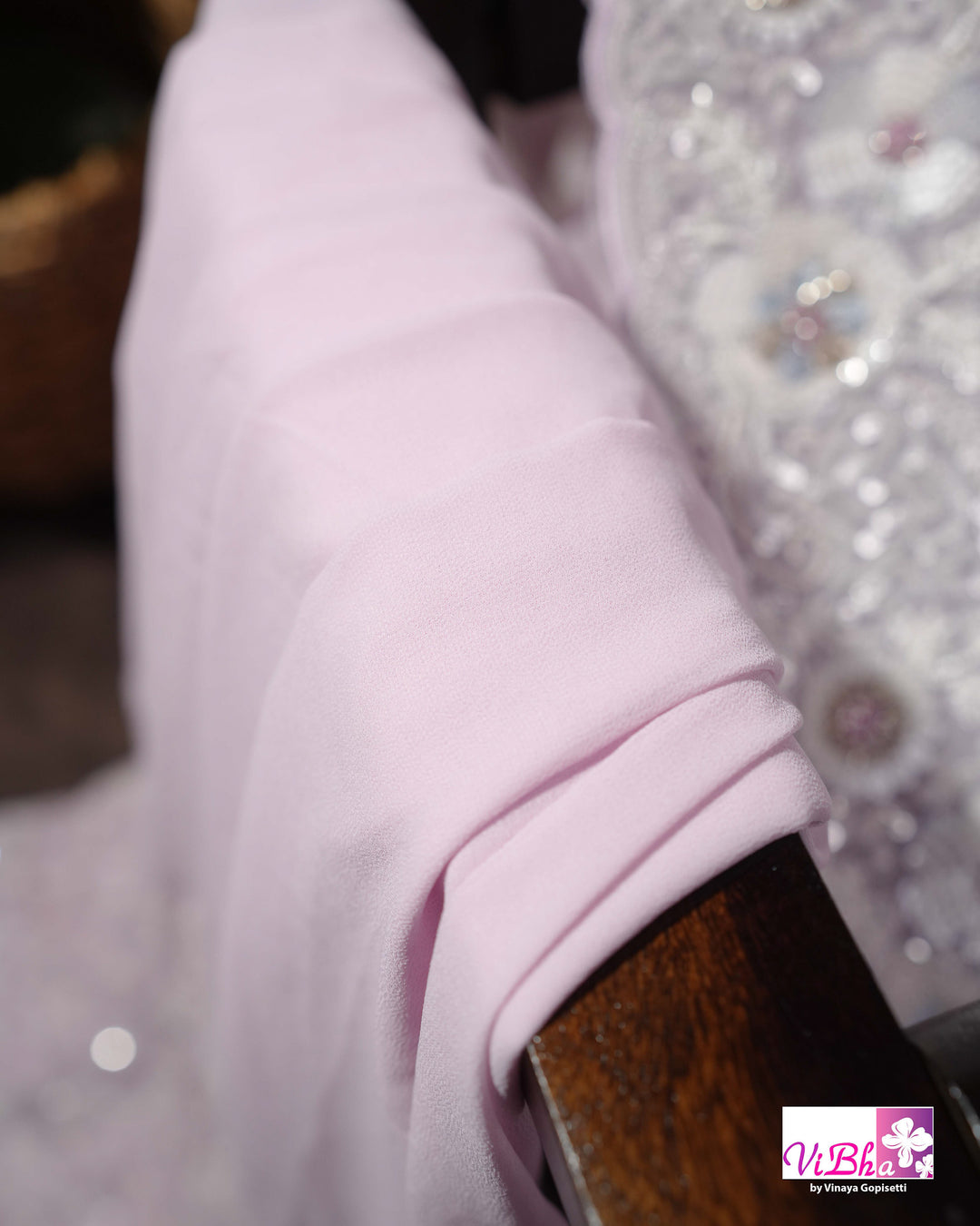 Pale Lilac Designer Saree with All-Over Floral Work and Scalloped Border
