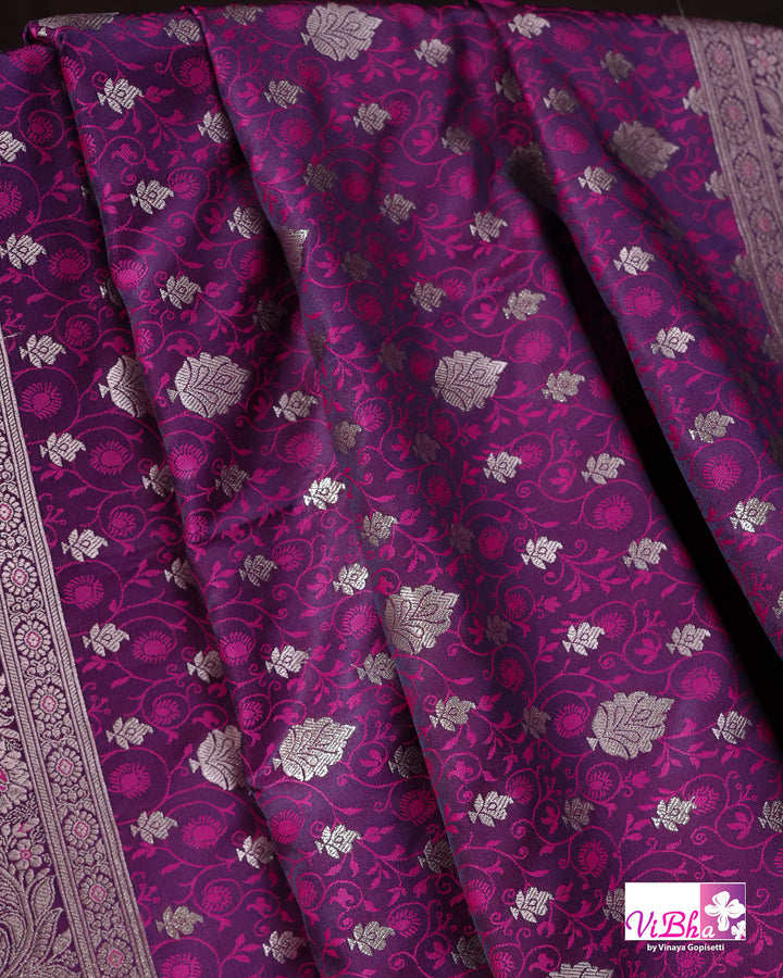 Dual tone purple Jangla Banarasi silk saree