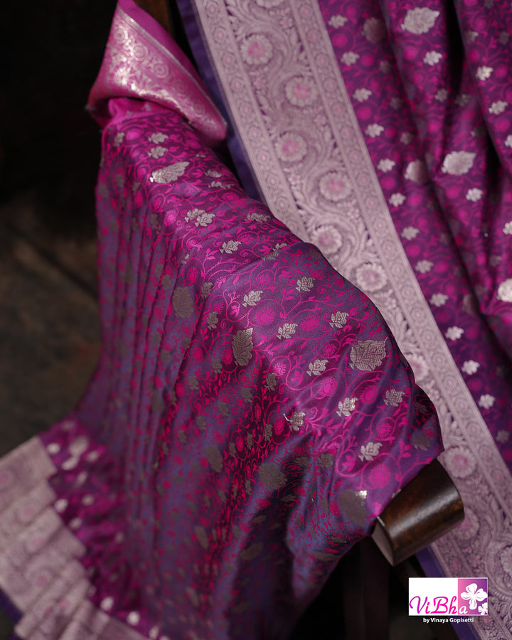Dual tone purple Jangla Banarasi silk saree
