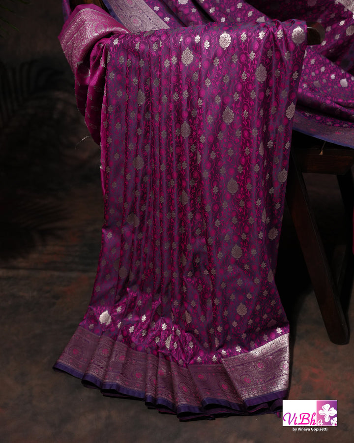 Dual tone purple Jangla Banarasi silk saree