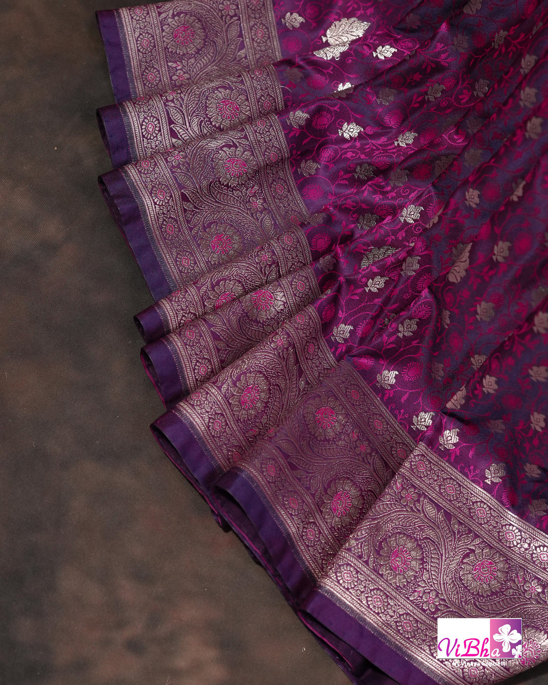 Dual tone purple Jangla Banarasi silk saree