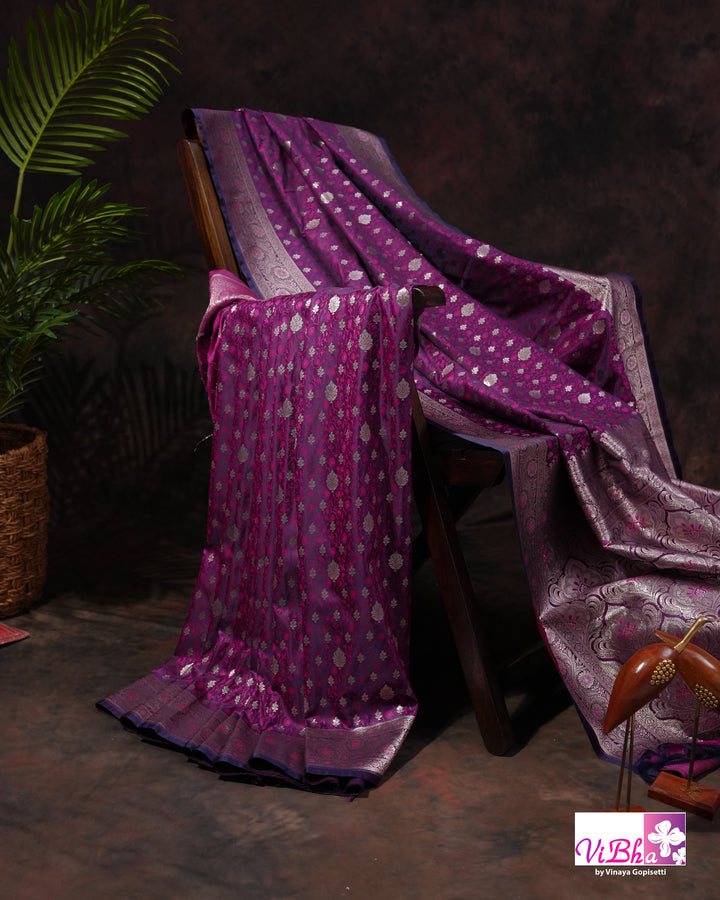Dual tone purple Jangla Banarasi silk saree