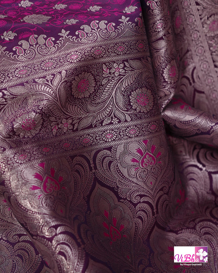 Dual tone purple Jangla Banarasi silk saree