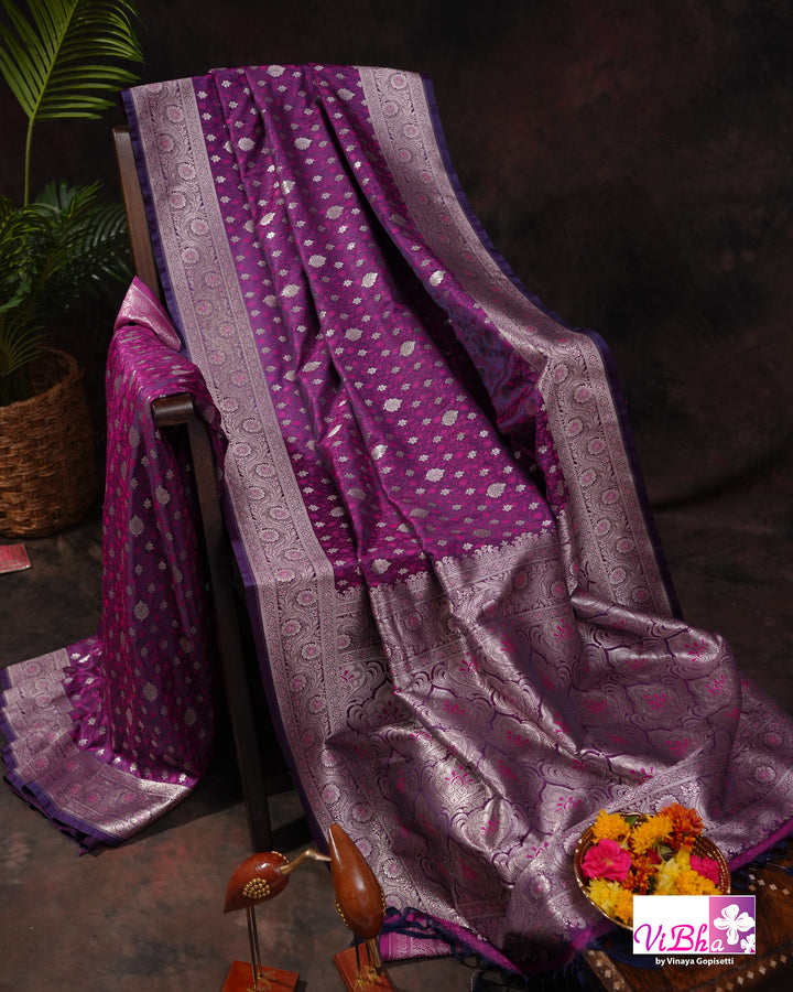 Dual tone purple Jangla Banarasi silk saree