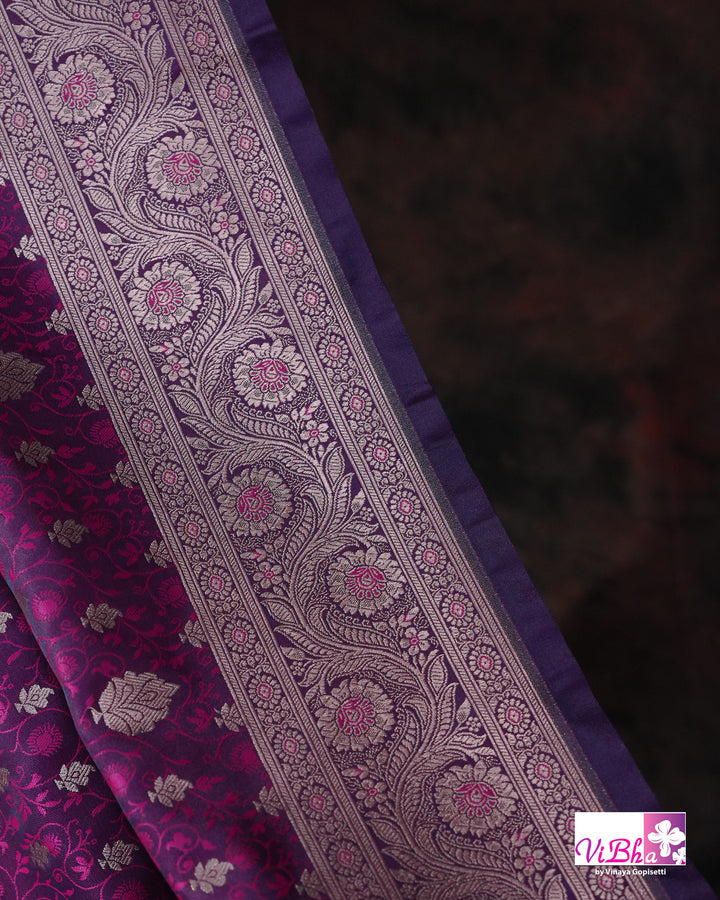 Dual tone purple Jangla Banarasi silk saree