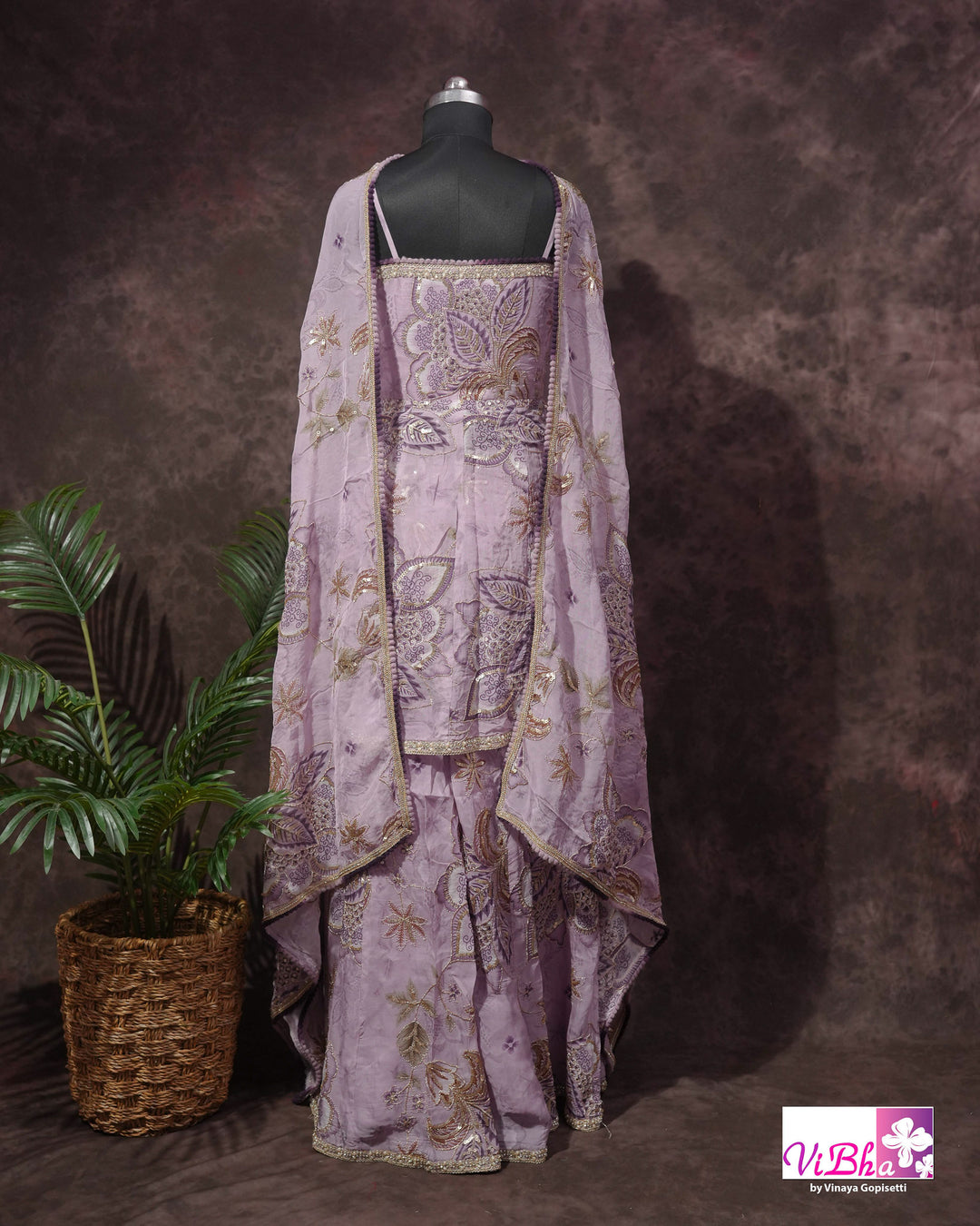 Lavender Embroidered Sharara Set