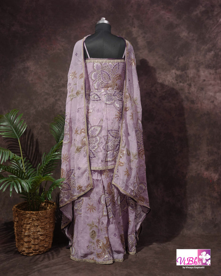 Lavender Embroidered Sharara Set