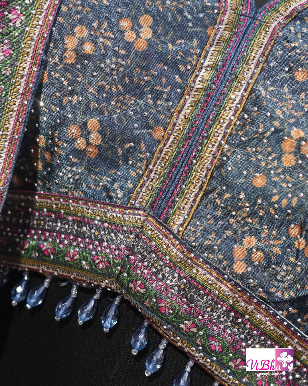 Navy Blue, Rani Pink &amp; Teal Multicolor Mehendi Lehenga Set