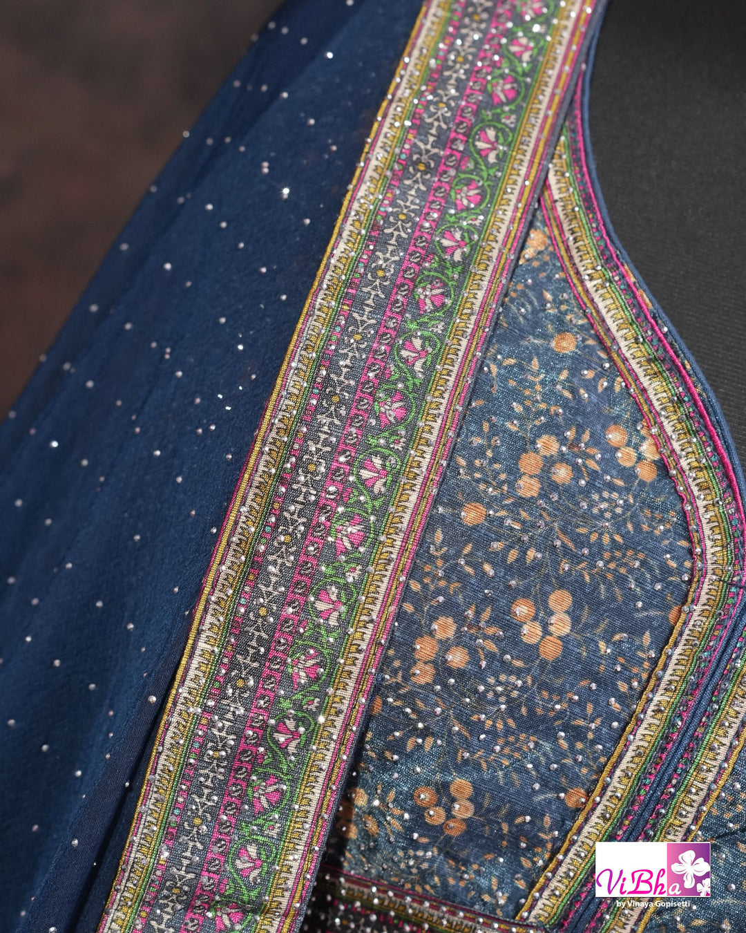 Navy Blue, Rani Pink &amp; Teal Multicolor Mehendi Lehenga Set