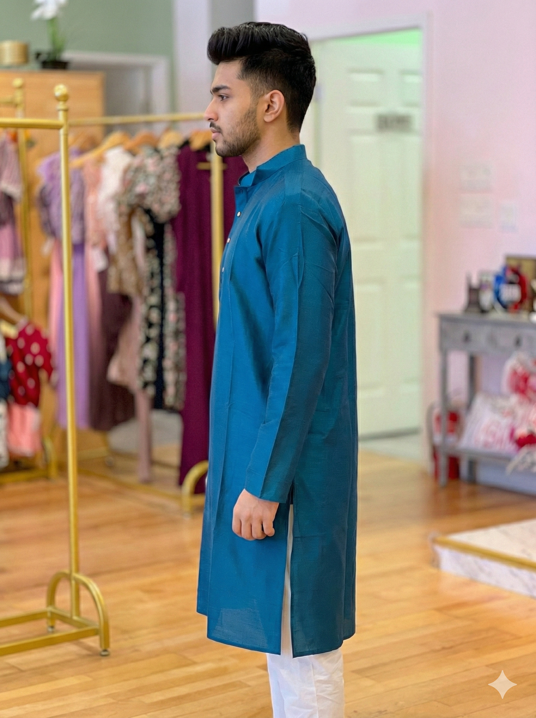 Royal Blue Plain Silk Kurta for Men