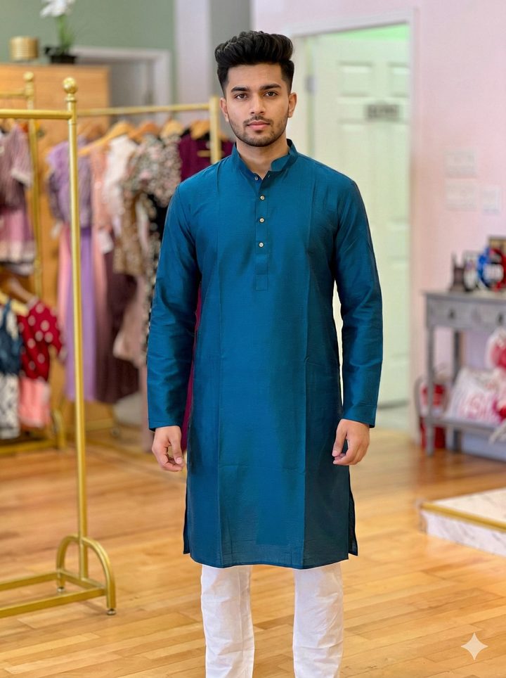 Royal Blue Plain Silk Kurta for Men