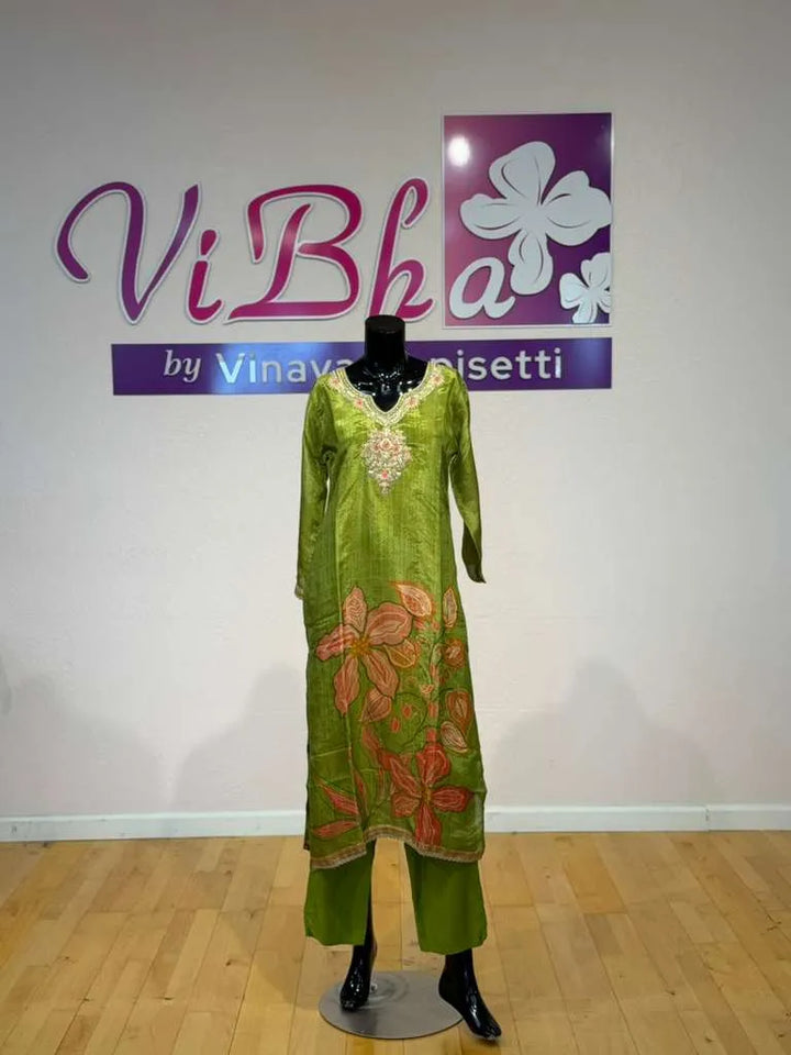 Parrot Green Floral Salwar Suit Set