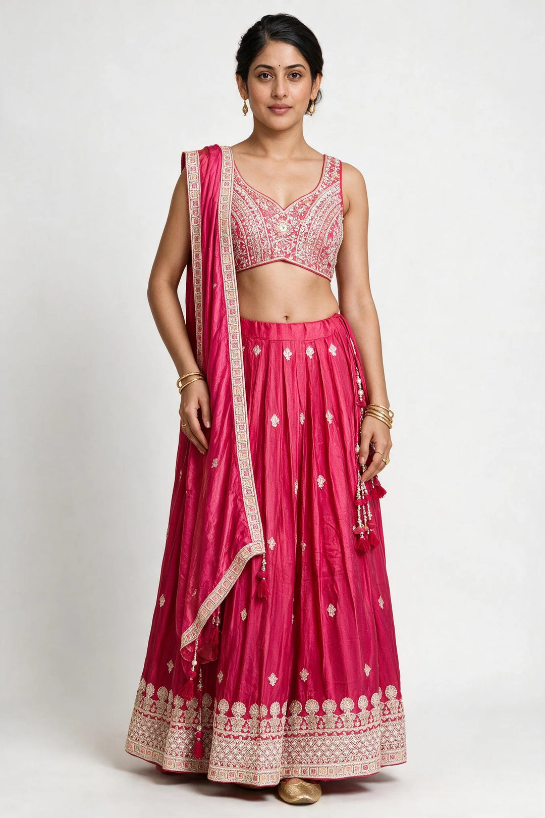 Tissue Rani Pink Hand-Embroidered Bridal Lehenga Set