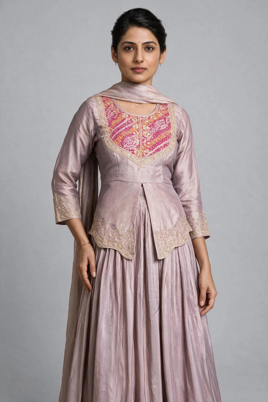 Mauve Multicolor Embroidered Lehenga Set