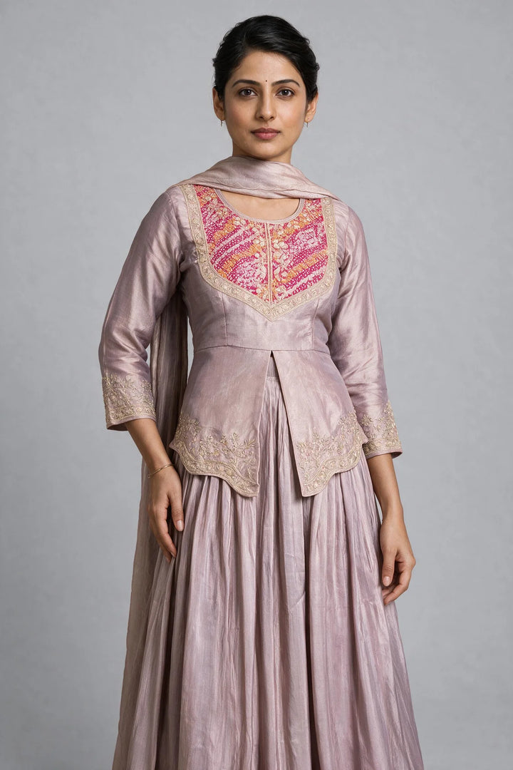 Mauve Multicolor Embroidered Lehenga Set