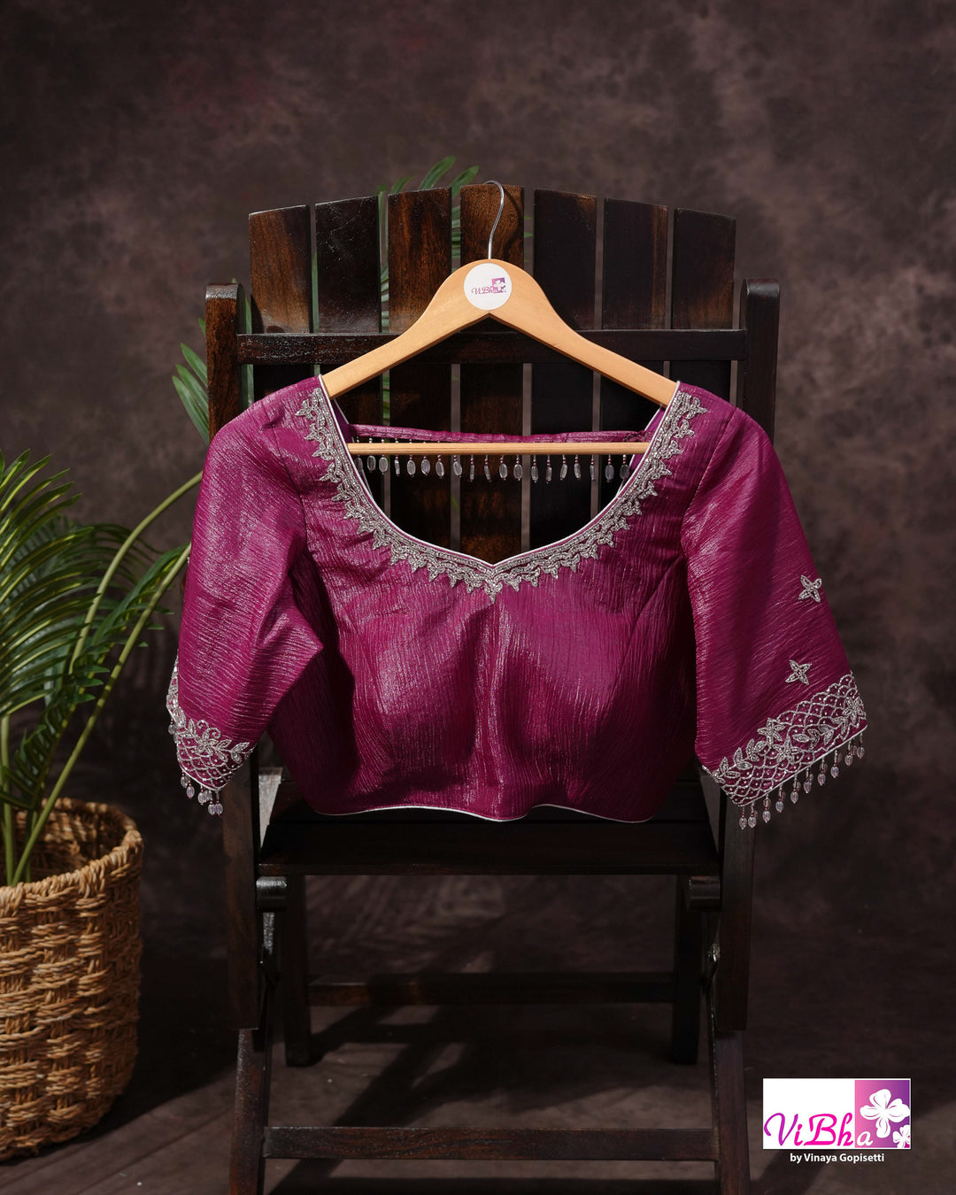 Magenta Shimmer Designer Saree with Silver-Toned Scalloped Border