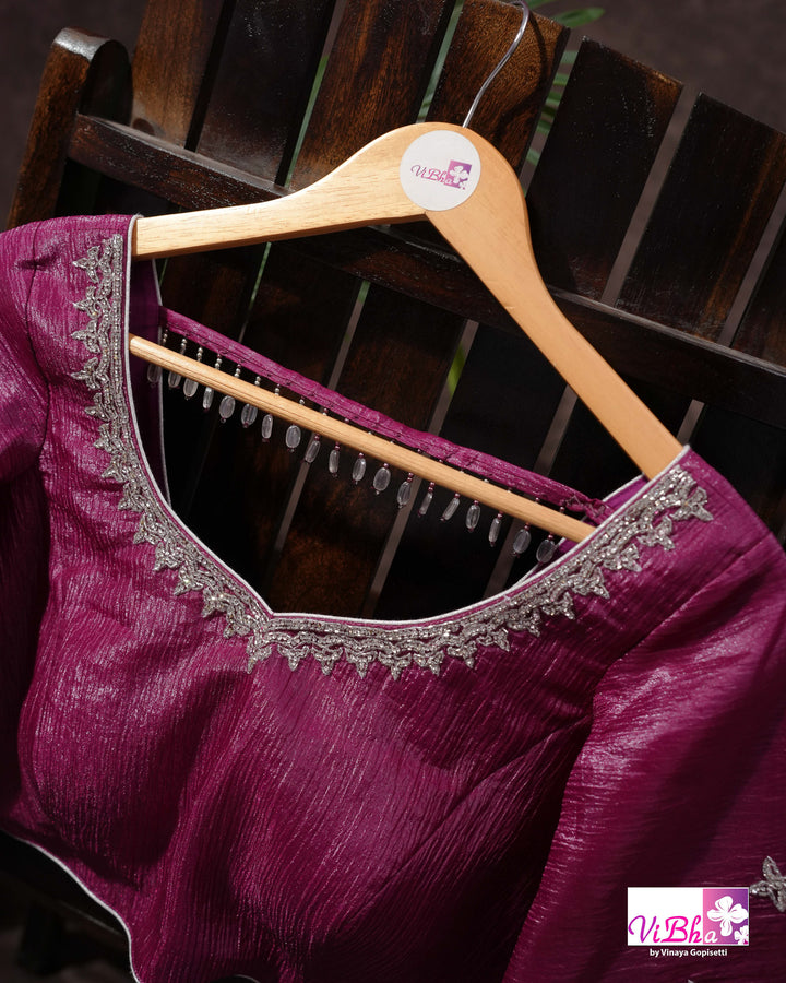 Magenta Shimmer Designer Saree with Silver-Toned Scalloped Border