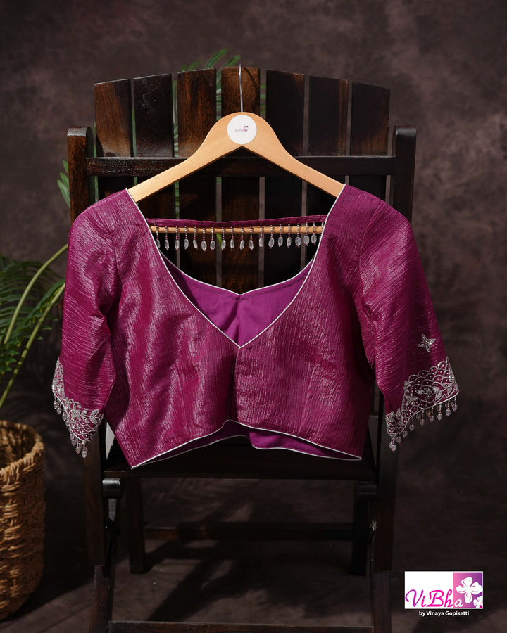 Magenta Shimmer Designer Saree with Silver-Toned Scalloped Border