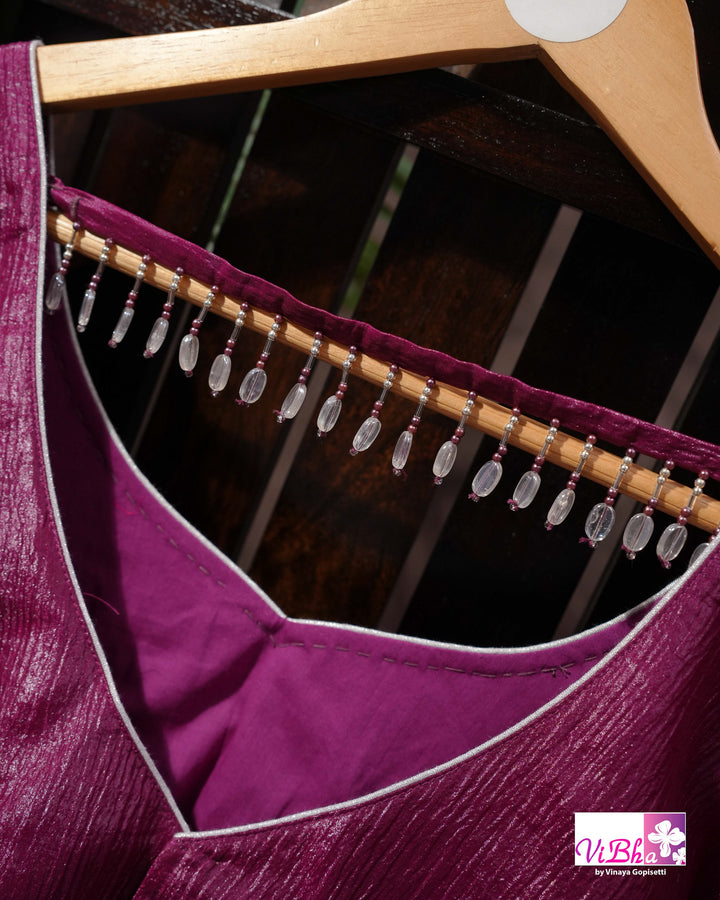 Magenta Shimmer Designer Saree with Silver-Toned Scalloped Border