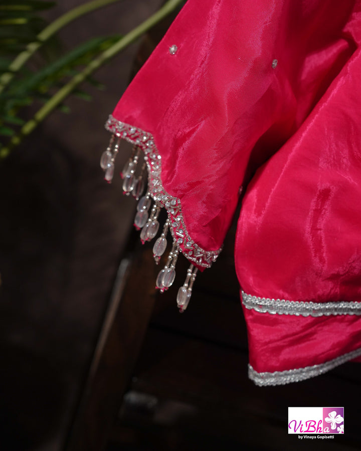 Marigold Yellow Designer Saree with Pink Floral Embroidery
