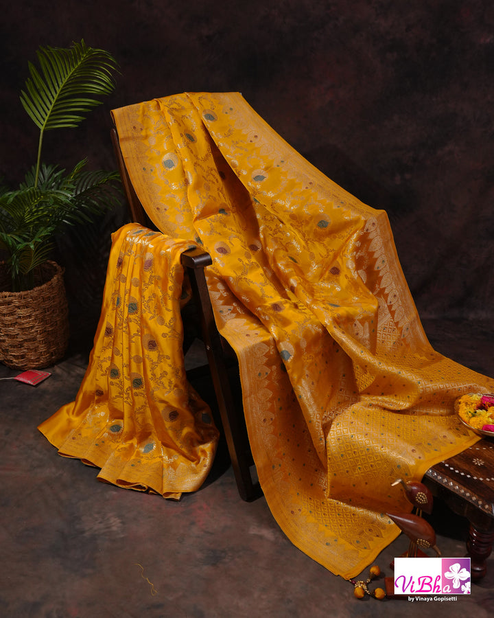 Yellow Meenakari katan Silk