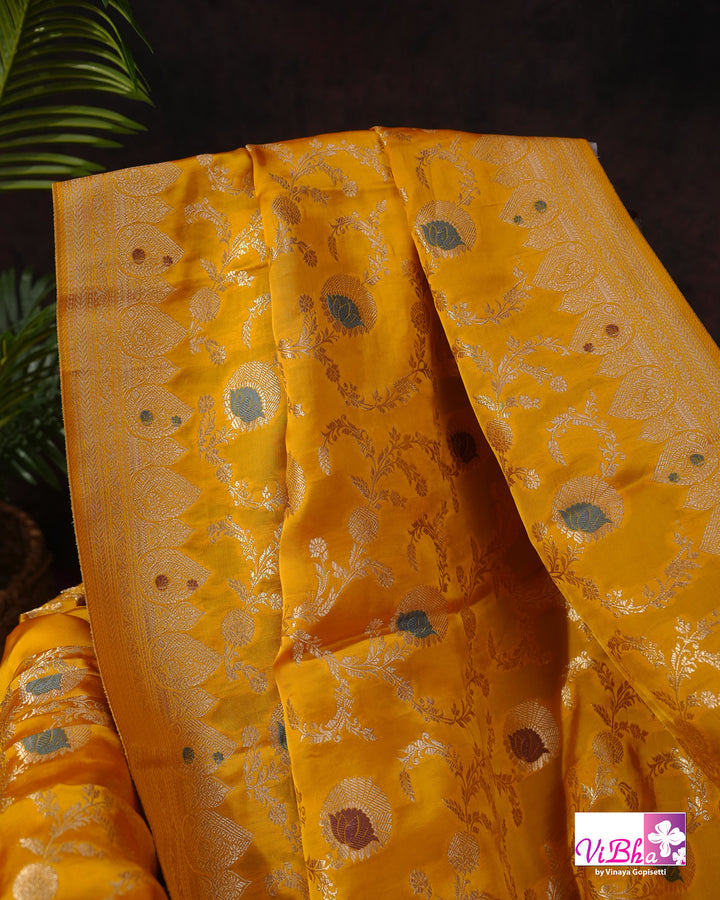 Yellow Meenakari katan Silk