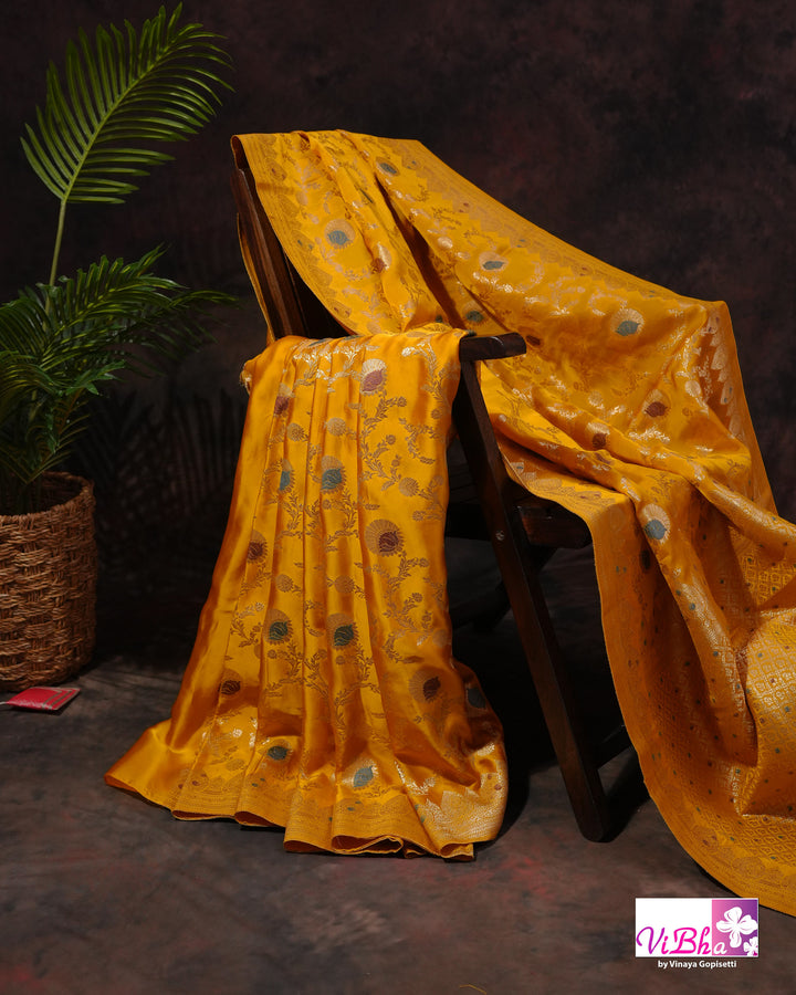 Yellow Meenakari katan Silk