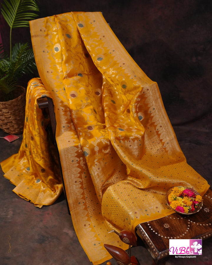 Yellow Meenakari katan Silk