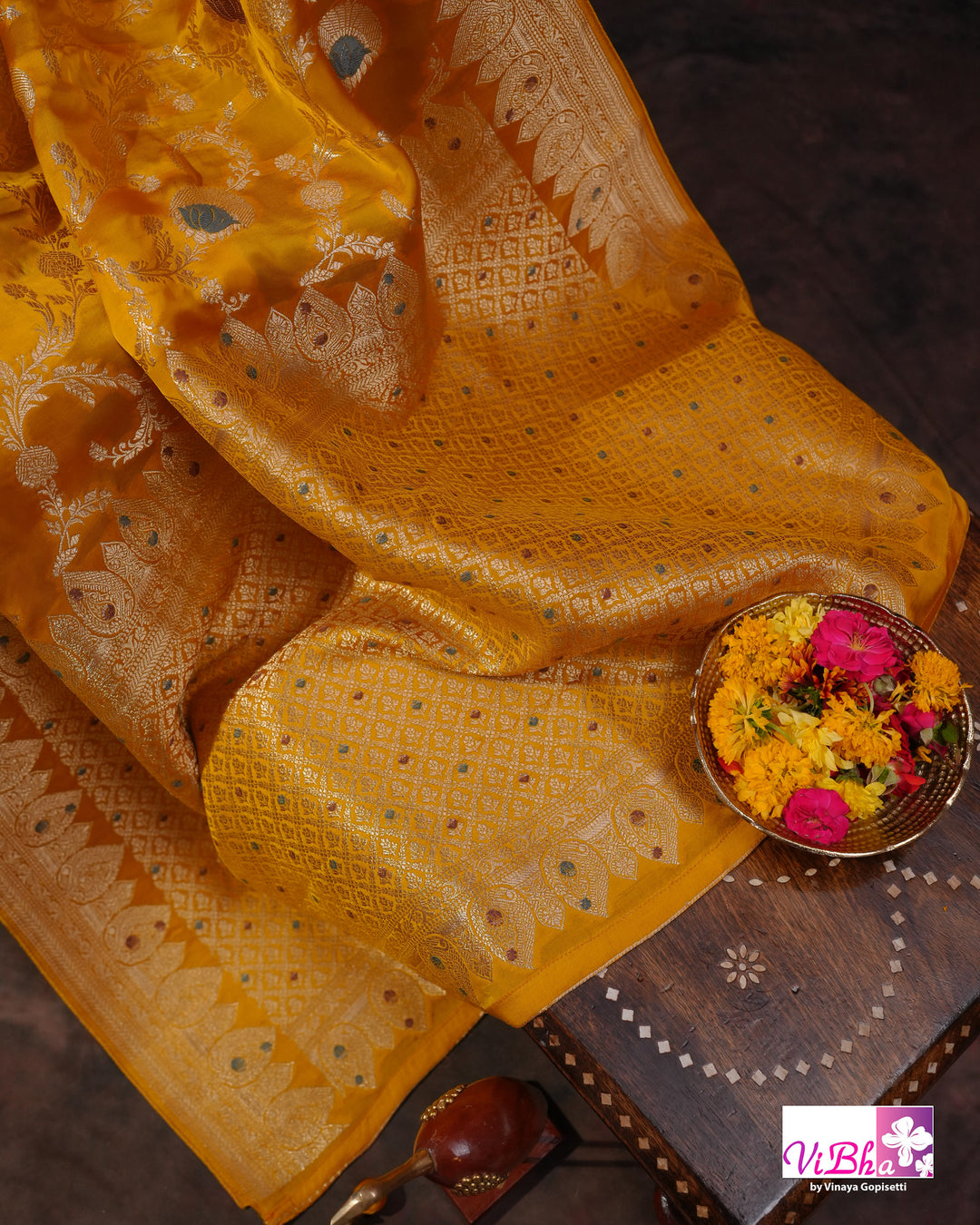 Yellow Meenakari katan Silk