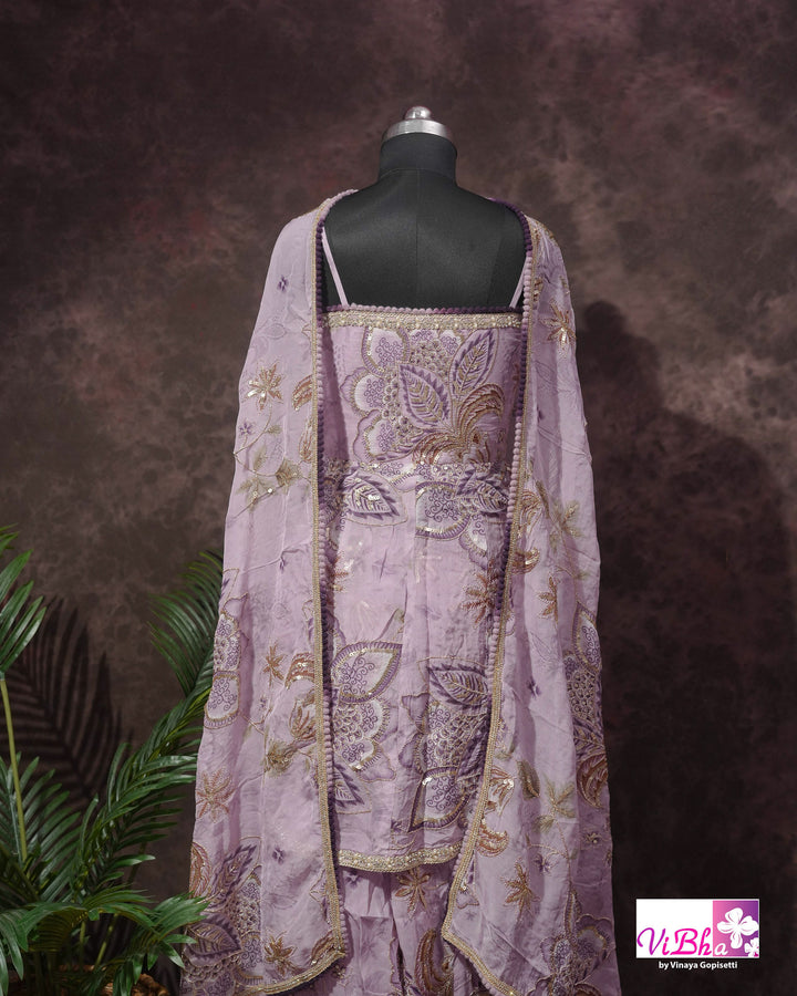 Lavender Embroidered Sharara Set