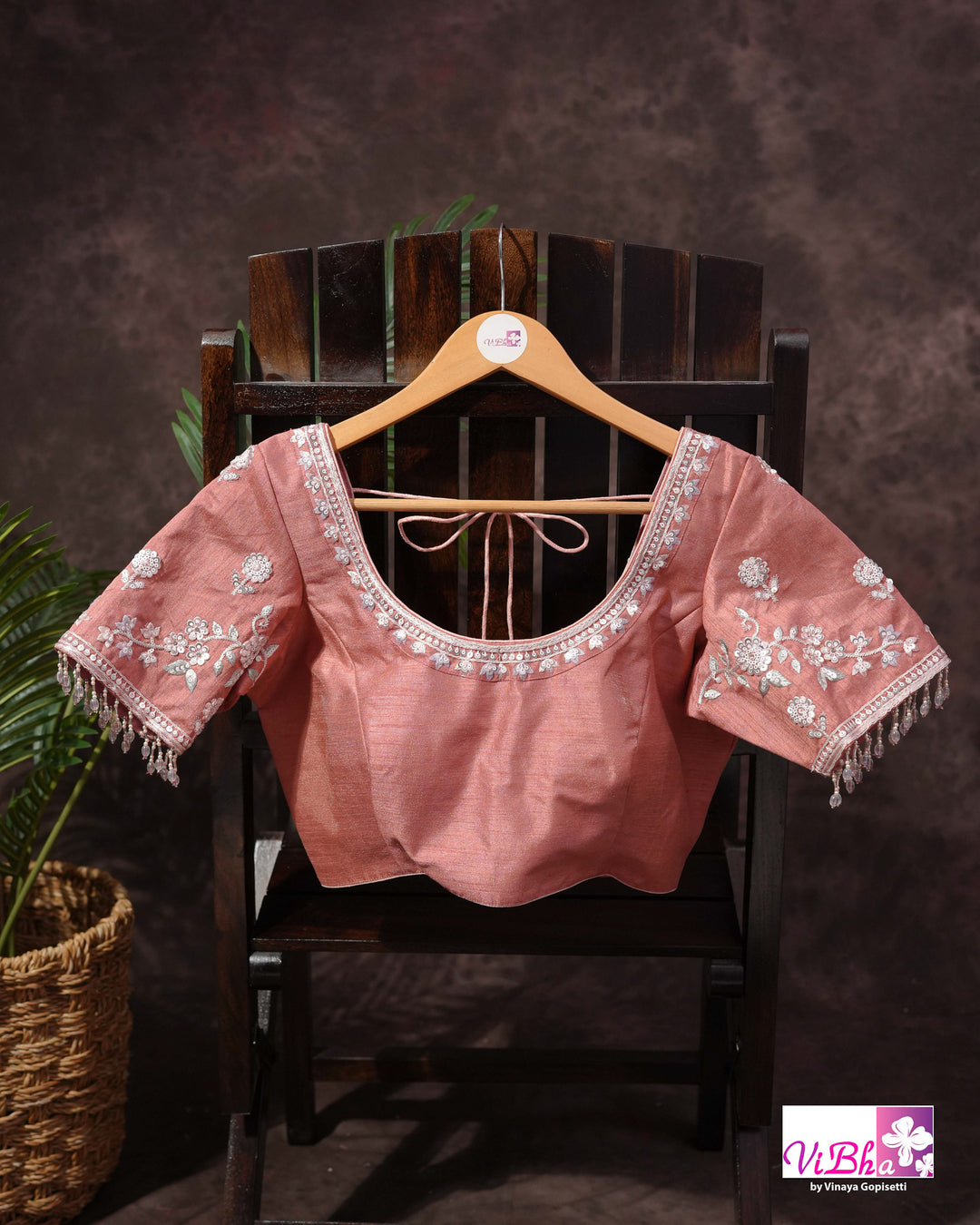 Dusty Rose Designer Saree with Scalloped Floral Embellished Border