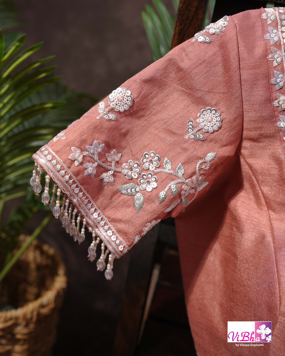 Dusty Rose Designer Saree with Scalloped Floral Embellished Border